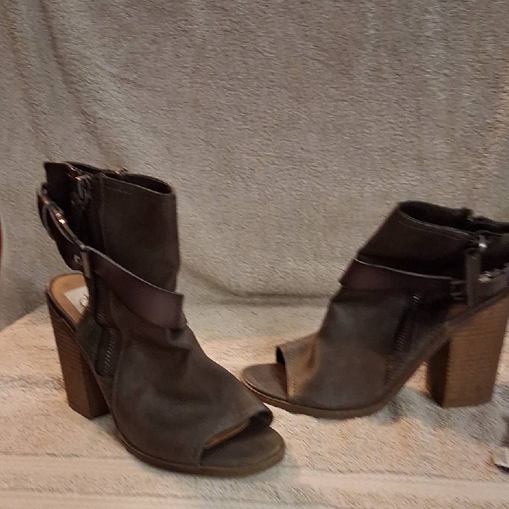 D.V. Kap Home Dark Brown Peep-Toe Heeled Boots